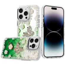 For iPhone 14 PRO MAX 6.7 in. Case Floral and Faux Pearl Trim with 3D Charms