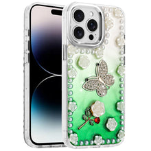 For iPhone 14 PRO MAX 6.7 in. Case Floral and Faux Pearl Trim with 3D Charms