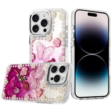 For iPhone 14 PRO MAX 6.7 in. Case Floral and Faux Pearl Trim with 3D Charms