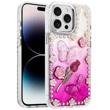 For iPhone 14 PRO MAX 6.7 in. Case Floral and Faux Pearl Trim with 3D Charms