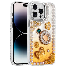 For iPhone 14 PRO MAX 6.7 in. Case Floral and Faux Pearl Trim with 3D Charms