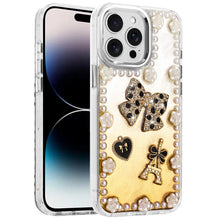 For iPhone 14 PRO MAX 6.7 in. Case Floral and Faux Pearl Trim with 3D Charms