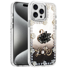 For iPhone 15 Pro Max5 Case Floral Faux Pearl Trim 3D Charms + 2 Tempered Glass
