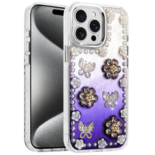 For iPhone 15 Pro Max5 Case Floral Faux Pearl Trim 3D Charms + 2 Tempered Glass