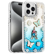 For iPhone 15 Pro Max5 Case Floral Faux Pearl Trim 3D Charms + 2 Tempered Glass