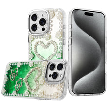 For iPhone 15 Pro Max5 Case Floral Faux Pearl Trim 3D Charms + 2 Tempered Glass