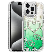 For iPhone 15 Pro Max5 Case Floral Faux Pearl Trim 3D Charms + 2 Tempered Glass