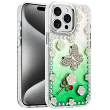 For iPhone 15 Pro Max5 Case Floral Faux Pearl Trim 3D Charms + 2 Tempered Glass