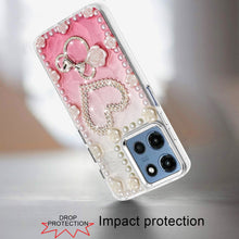 For Moto G 2025 Case Floral and Faux Pearl Trim w/ 3D Charms + Tempered Glass