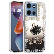 For Moto G 2025 Case Floral and Faux Pearl Trim w/ 3D Charms + Tempered Glass