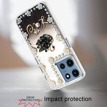 For Moto G 2025 Case Floral and Faux Pearl Trim w/ 3D Charms + Tempered Glass