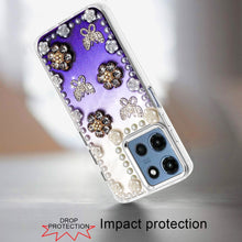 For Moto G 2025 Case Floral and Faux Pearl Trim w/ 3D Charms + Tempered Glass
