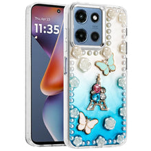 For Moto G 2025 Case Floral and Faux Pearl Trim w/ 3D Charms + Tempered Glass