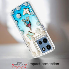 For Moto G 2025 Case Floral and Faux Pearl Trim w/ 3D Charms + Tempered Glass