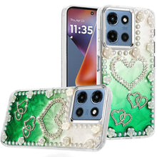 For Moto G 2025 Case Floral and Faux Pearl Trim w/ 3D Charms + Tempered Glass