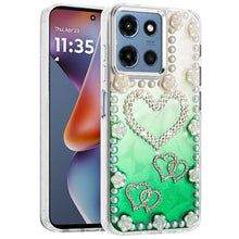 For Moto G 2025 Case Floral and Faux Pearl Trim w/ 3D Charms + Tempered Glass