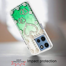 For Moto G 2025 Case Floral and Faux Pearl Trim w/ 3D Charms + Tempered Glass