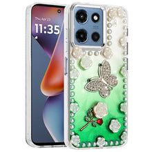 For Moto G 2025 Case Floral and Faux Pearl Trim w/ 3D Charms + Tempered Glass