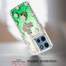 For Moto G 2025 Case Floral and Faux Pearl Trim w/ 3D Charms + Tempered Glass
