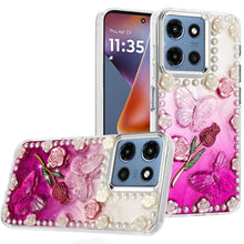 For Moto G 2025 Case Floral and Faux Pearl Trim w/ 3D Charms + Tempered Glass