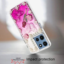 For Moto G 2025 Case Floral and Faux Pearl Trim w/ 3D Charms + Tempered Glass