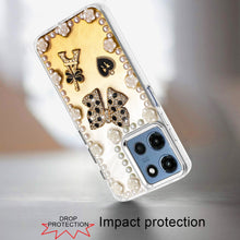 For Moto G 2025 Case Floral and Faux Pearl Trim w/ 3D Charms + Tempered Glass