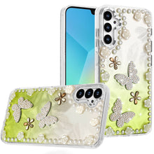 For Samsung A16 5G Case Floral and Faux Pearl Trim w/ 3D Charms + Tempered Glass