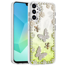 For Samsung A16 5G Case Floral and Faux Pearl Trim w/ 3D Charms + Tempered Glass
