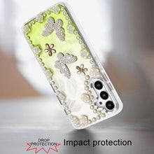 For Samsung A16 5G Case Floral and Faux Pearl Trim w/ 3D Charms + Tempered Glass