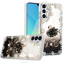 For Samsung A16 5G Case Floral and Faux Pearl Trim w/ 3D Charms + Tempered Glass
