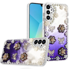 For Samsung A16 5G Case Floral and Faux Pearl Trim w/ 3D Charms + Tempered Glass
