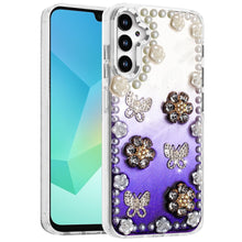 For Samsung A16 5G Case Floral and Faux Pearl Trim w/ 3D Charms + Tempered Glass