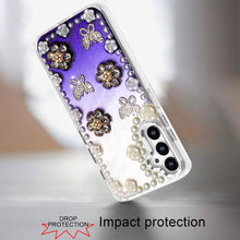 For Samsung A16 5G Case Floral and Faux Pearl Trim w/ 3D Charms + Tempered Glass