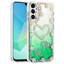 For Samsung A16 5G Case Floral and Faux Pearl Trim w/ 3D Charms + Tempered Glass