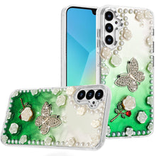 For Samsung A16 5G Case Floral and Faux Pearl Trim w/ 3D Charms + Tempered Glass
