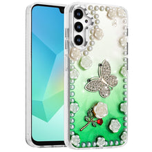 For Samsung A16 5G Case Floral and Faux Pearl Trim w/ 3D Charms + Tempered Glass