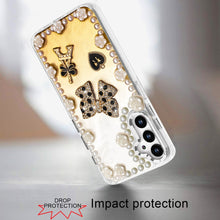 For Samsung A16 5G Case Floral and Faux Pearl Trim w/ 3D Charms + Tempered Glass