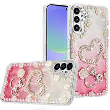 For Samsung A36 Case Floral and Faux Pearl Trim with 3D Charms + Tempered Glass