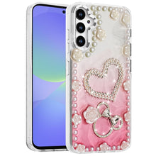 For Samsung A36 Case Floral and Faux Pearl Trim with 3D Charms + Tempered Glass