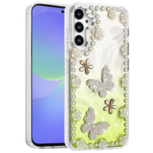 For Samsung A36 Case Floral and Faux Pearl Trim with 3D Charms + Tempered Glass