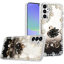 For Samsung A36 Case Floral and Faux Pearl Trim with 3D Charms + Tempered Glass