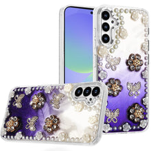 For Samsung A36 Case Floral and Faux Pearl Trim with 3D Charms + Tempered Glass