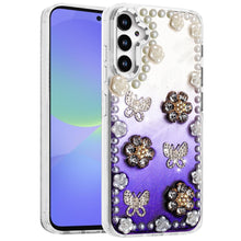 For Samsung A36 Case Floral and Faux Pearl Trim with 3D Charms + Tempered Glass