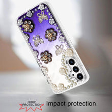 For Samsung A36 Case Floral and Faux Pearl Trim with 3D Charms + Tempered Glass