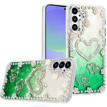For Samsung A36 Case Floral and Faux Pearl Trim with 3D Charms + Tempered Glass