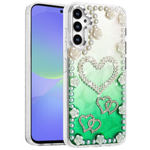 For Samsung A36 Case Floral and Faux Pearl Trim with 3D Charms + Tempered Glass