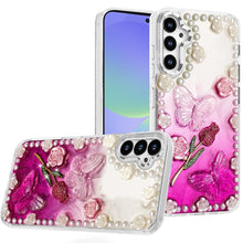 For Samsung A36 Case Floral and Faux Pearl Trim with 3D Charms + Tempered Glass