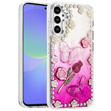 For Samsung A36 Case Floral and Faux Pearl Trim with 3D Charms + Tempered Glass