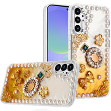 For Samsung A36 Case Floral and Faux Pearl Trim with 3D Charms + Tempered Glass