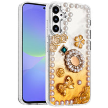 For Samsung A36 Case Floral and Faux Pearl Trim with 3D Charms + Tempered Glass